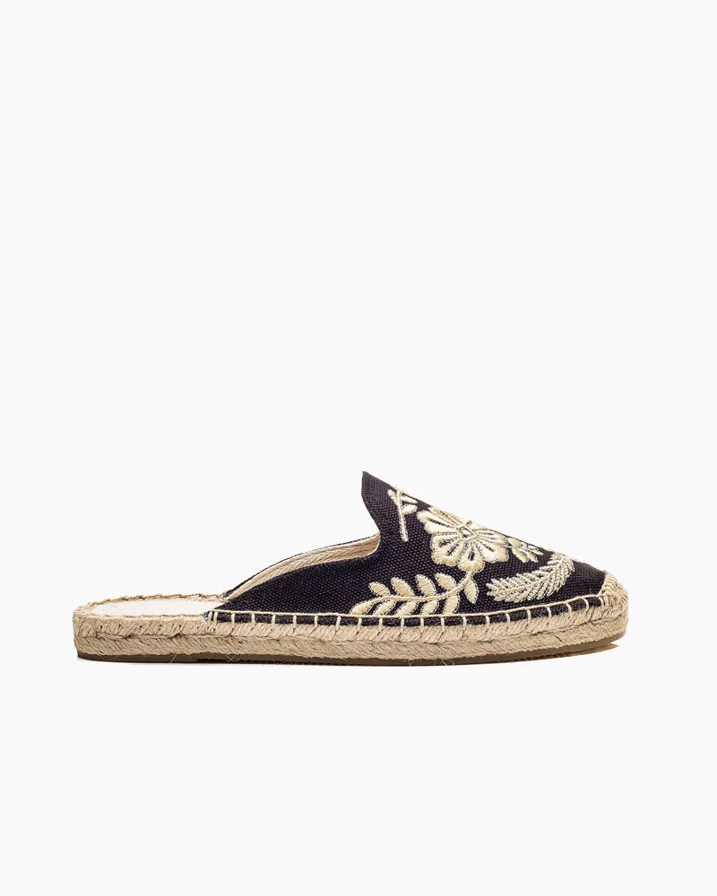 Floral Pattern Embroidered Espadrille Flat Mules sold by Larosa