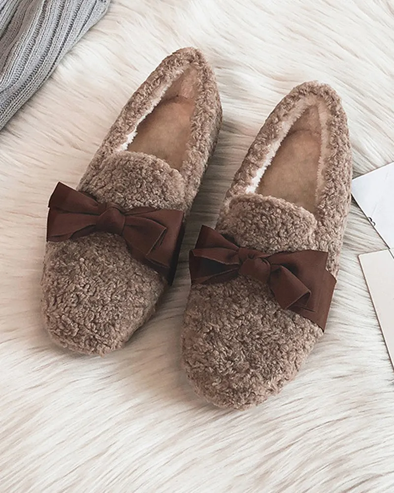 Faux Lamb Wool Comfy Warm Bow Loafers sold by Larosa product image thumbnail 4