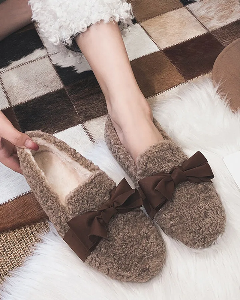 Faux Lamb Wool Comfy Warm Bow Loafers sold by Larosa product image thumbnail 5