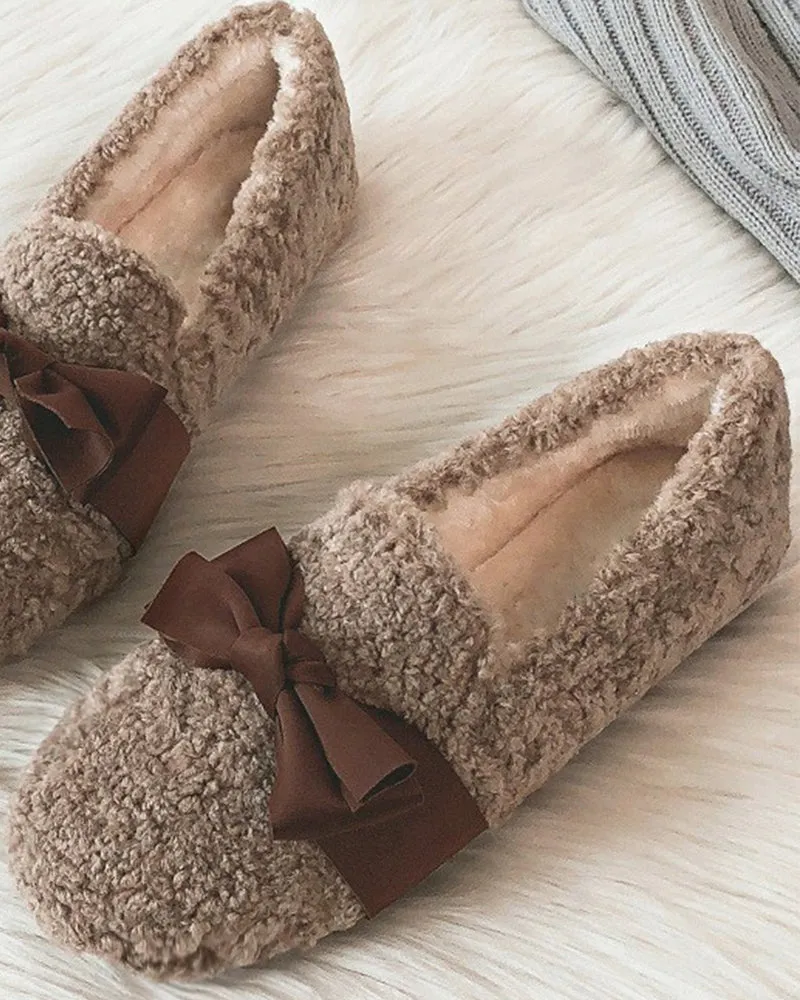 Faux Lamb Wool Comfy Warm Bow Loafers sold by Larosa product image thumbnail 2