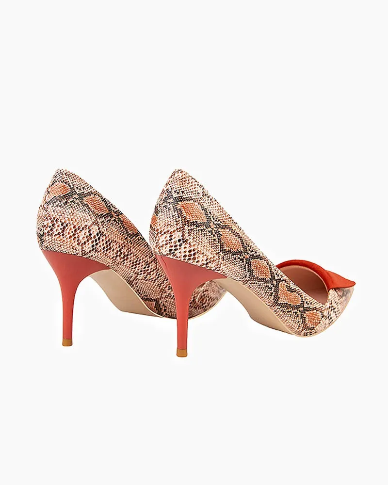 Point-toe Snakeskin Print Heel Pumps sold by Larosa product image thumbnail 4