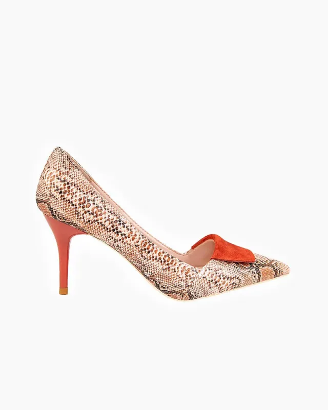 Point-toe Snakeskin Print Heel Pumps sold by Larosa