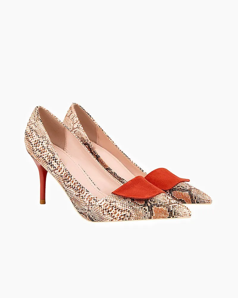 Point-toe Snakeskin Print Heel Pumps sold by Larosa product image thumbnail 2