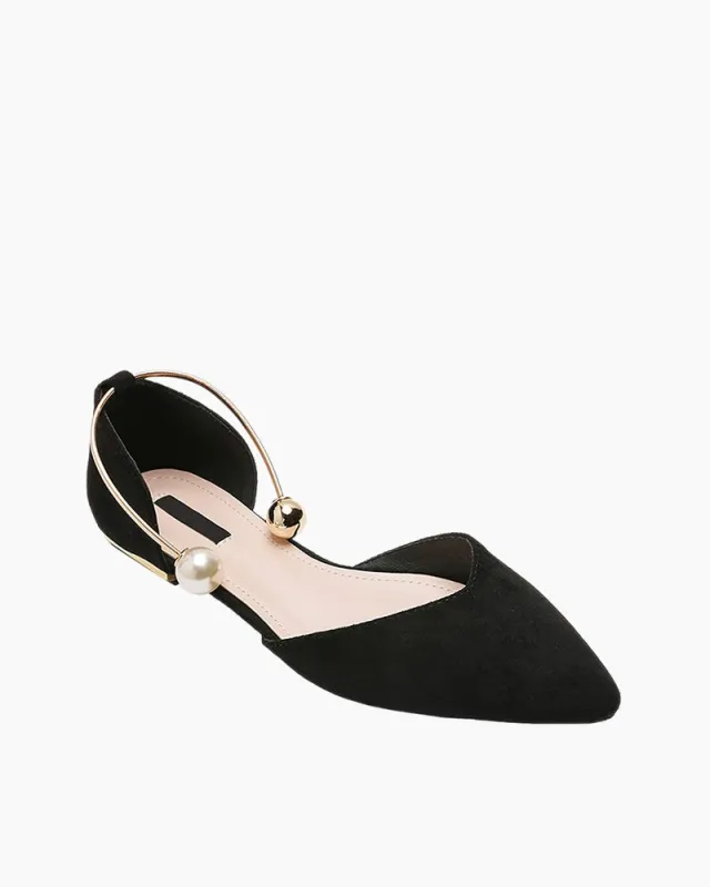 Pearl Buckle Pointed Toe Flat Loafers sold by Larosa