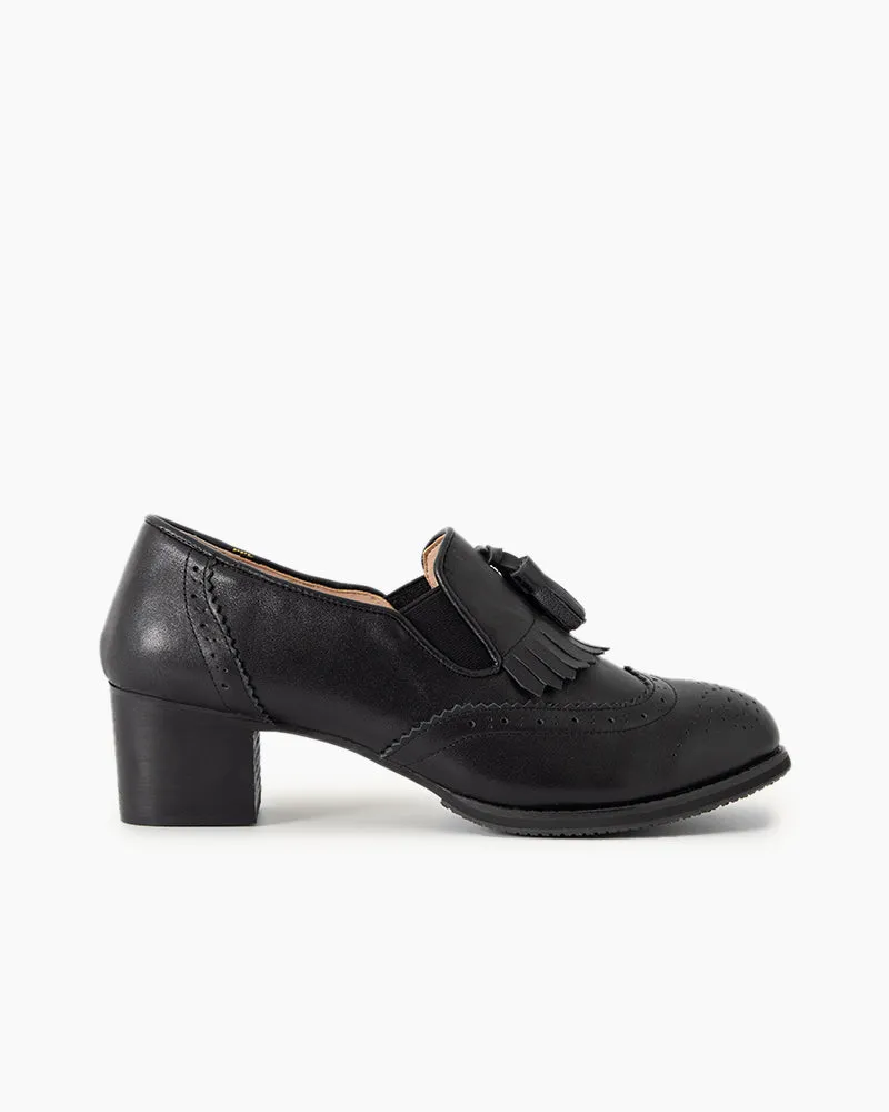 Black and White Classic Fringed Chunky Heel Oxford Shoes sold by Larosa product image thumbnail 5