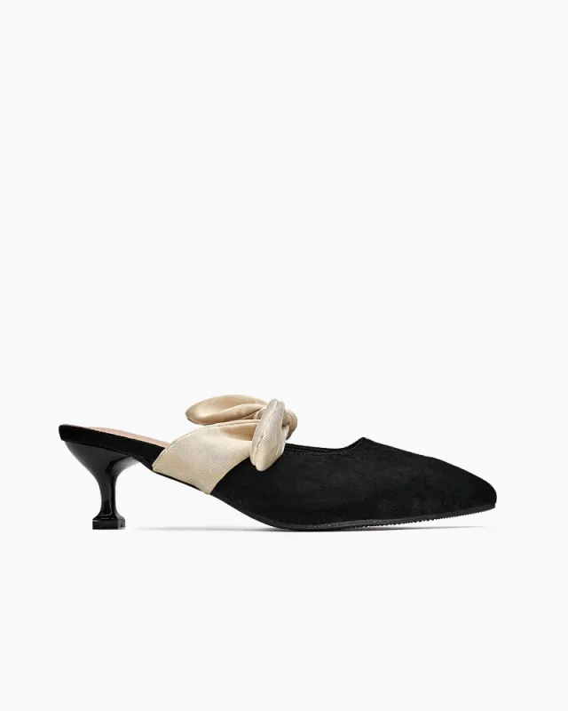 Suede Bow-knot Kitten Heel Mule made by Larosa