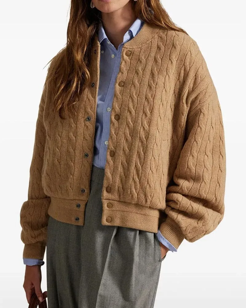Wool Cashmere Cable Knit Bomber Jacket sold by Larosa product image thumbnail 3
