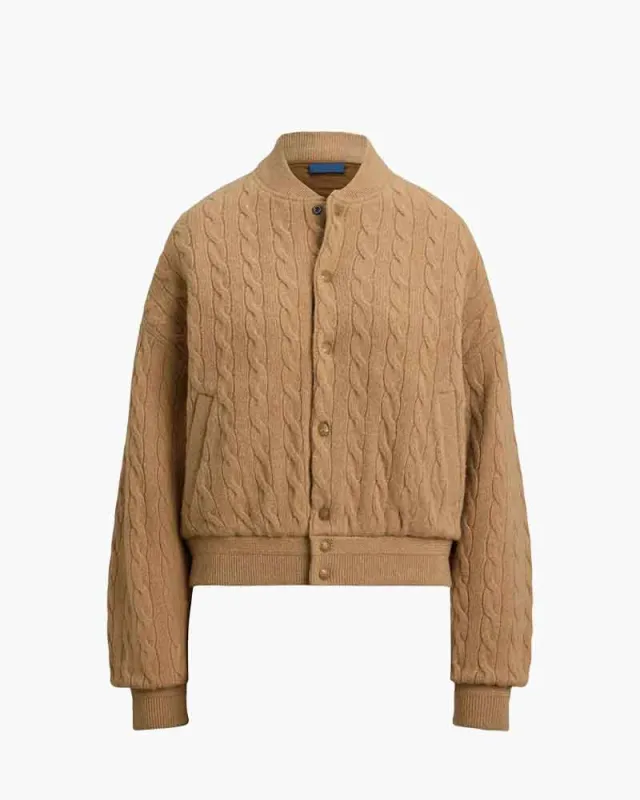 Wool Cashmere Cable Knit Bomber Jacket sold by Larosa