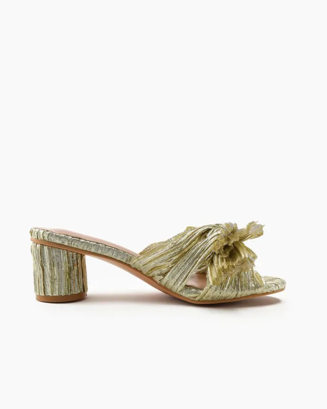 (Clean Up - US 9) Pleated Bow Open Toe Chunky Block Heel Sandals sold by Larosa
