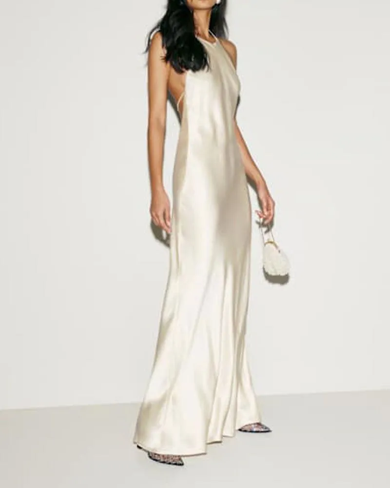 Backless Satin Halter Evening Silk Dress sold by Larosa product image thumbnail 4
