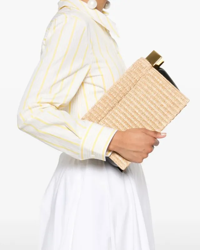 Beige Woven Straw Mini Bag - Roll Top Design sold by Larosa