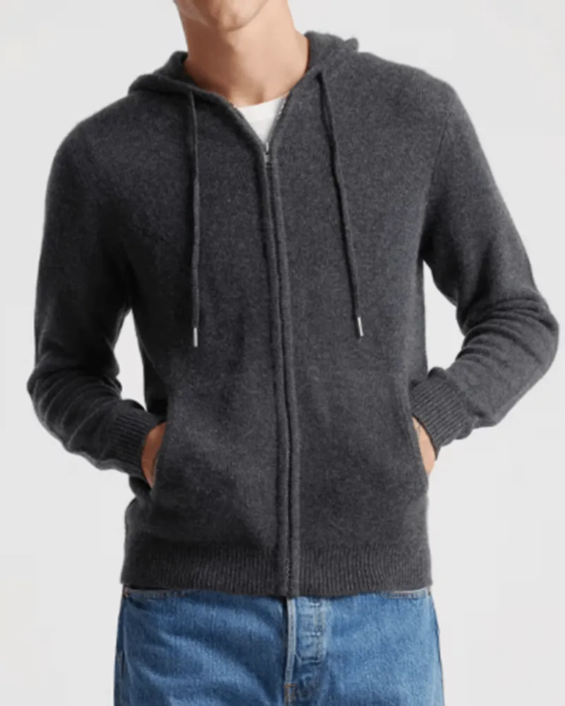 Men's 100% Cashmere Full-Zip Hooded Cardigan sold by Larosa