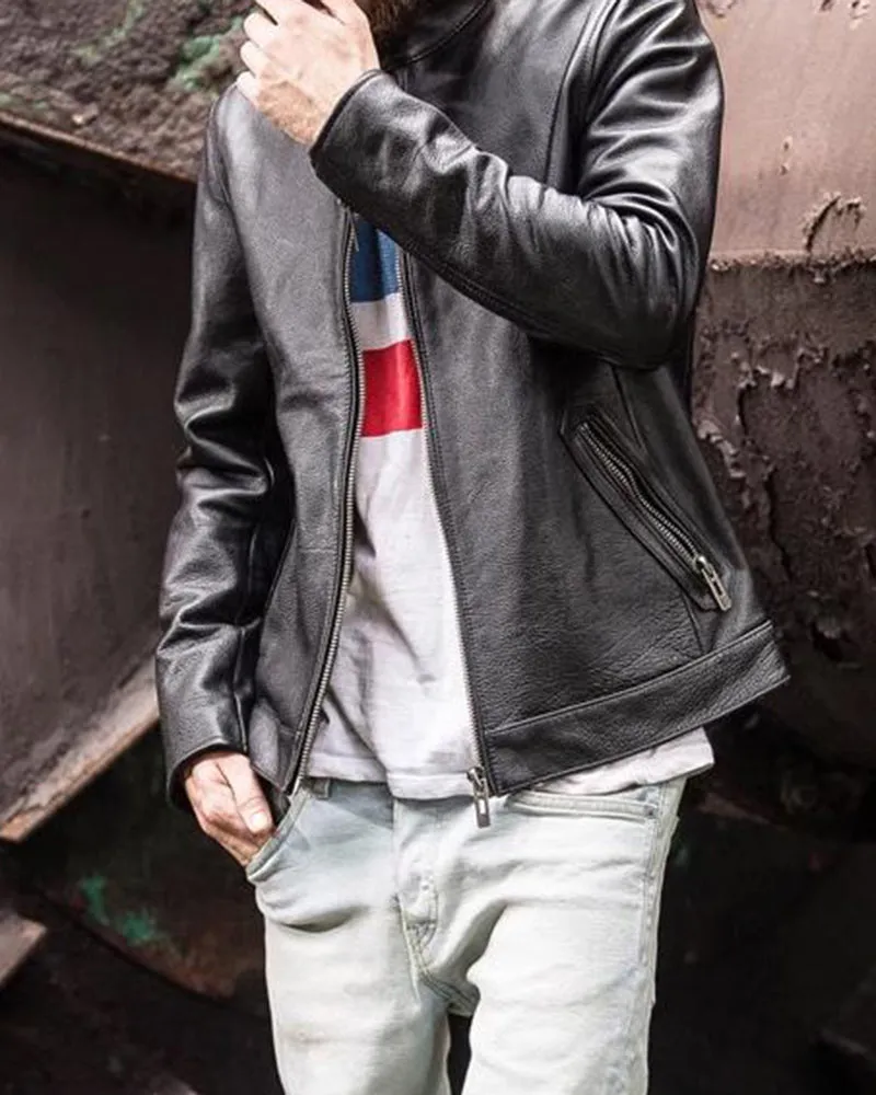 Men's Sheep Leather Racer Stand Collar Jacket sold by Larosa product image thumbnail 2