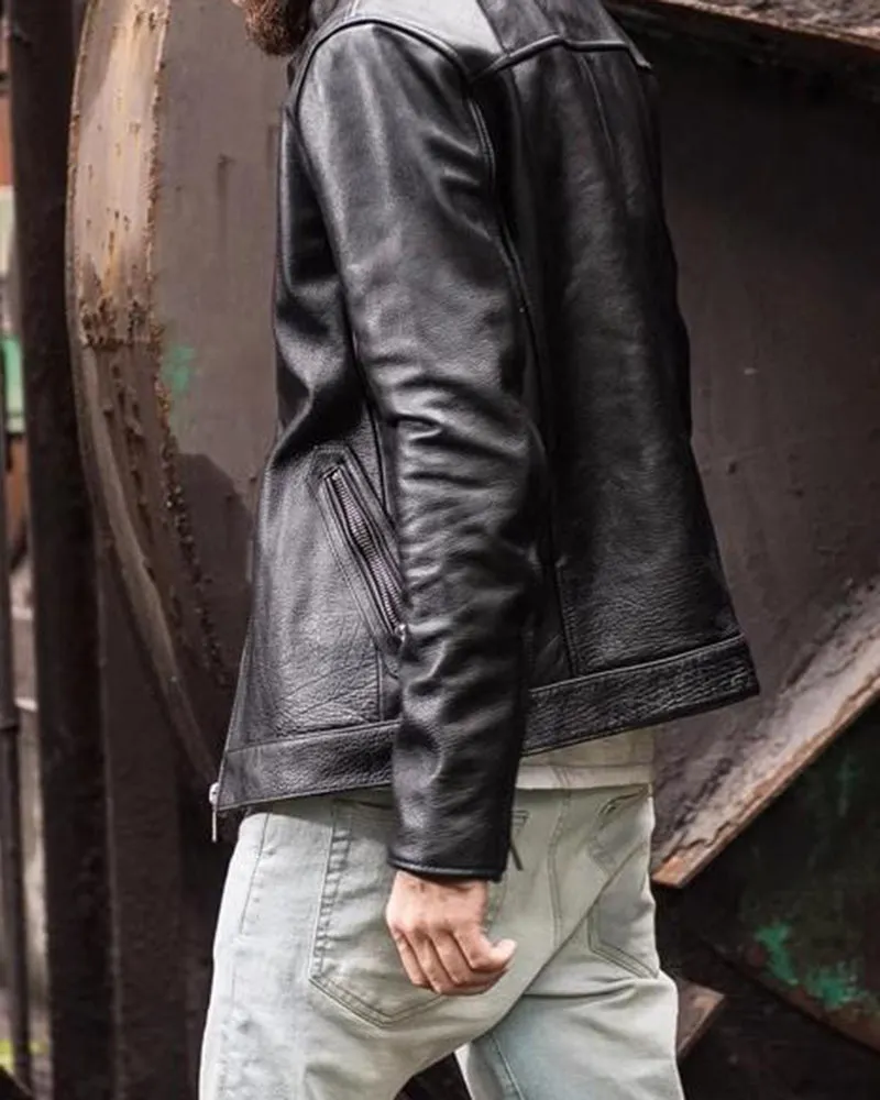 Men's Sheep Leather Racer Stand Collar Jacket sold by Larosa product image thumbnail 5