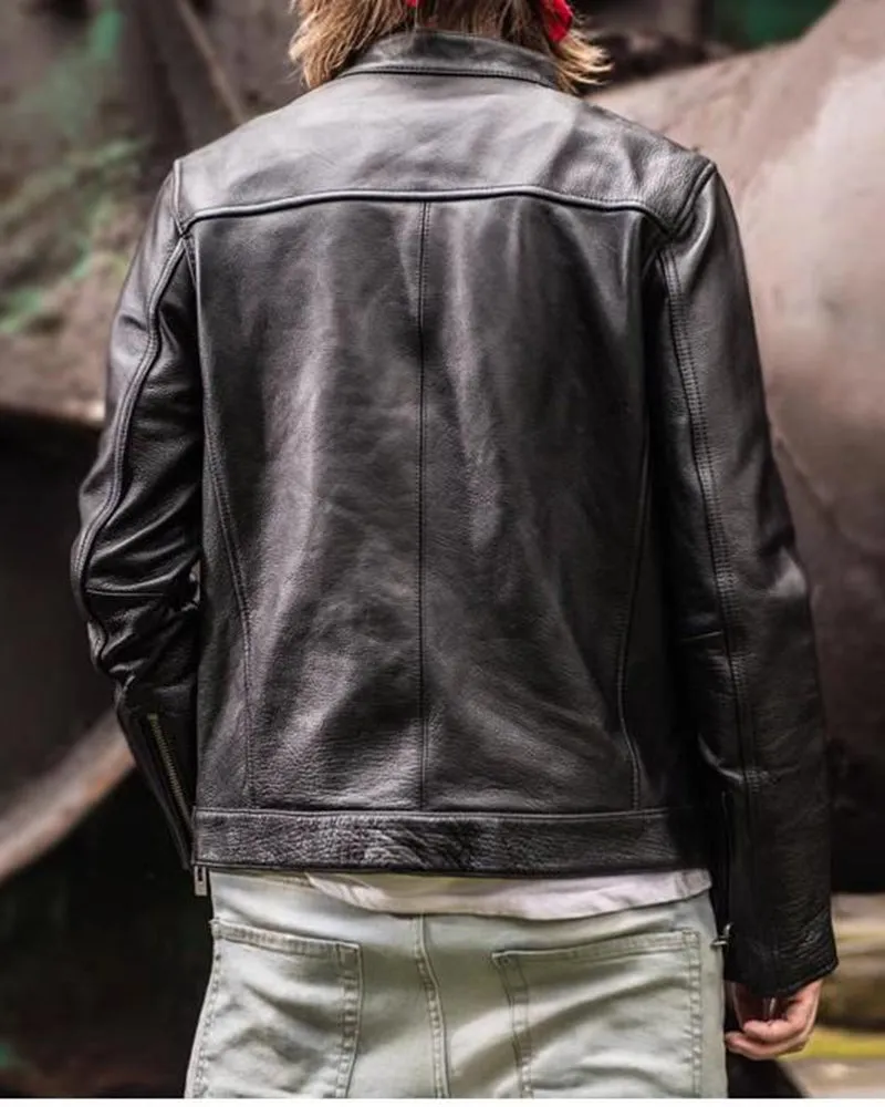 Men's Sheep Leather Racer Stand Collar Jacket sold by Larosa product image thumbnail 4