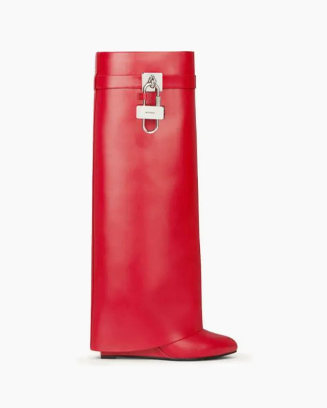 Women’s Midnight Padlock Wedge Red Boots sold by Larosa