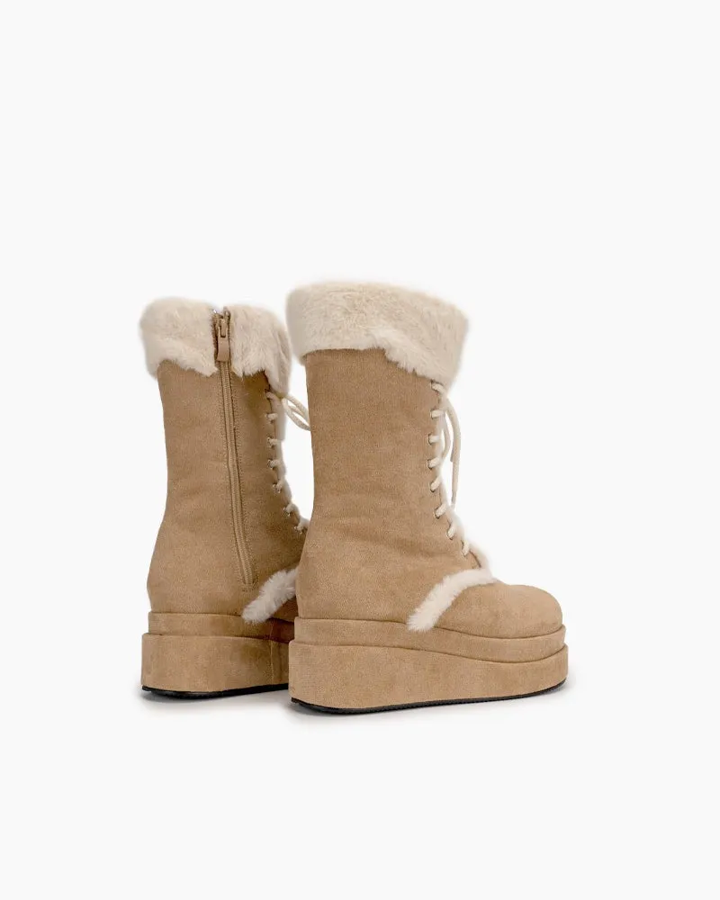 (Clean Up - US 5 ) Fur Lined Mid Calf Platform Chunky Snow Boots sold by Larosa product image thumbnail 4