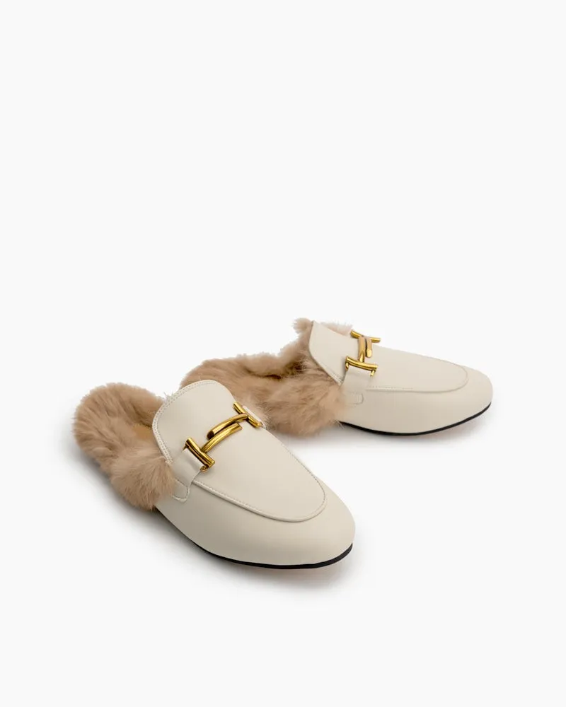 (Clean Up - US 11 ) Chain Closed Toe Fur Backless Slip on Slides Mules sold by Larosa product image thumbnail 4