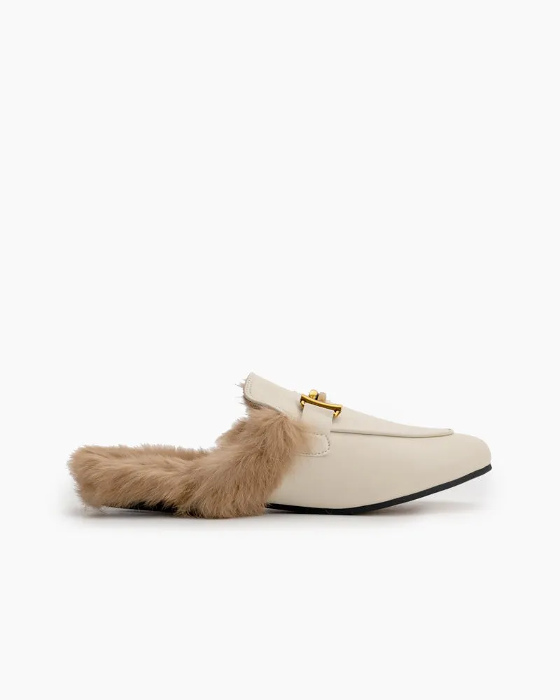 (Clean Up - US 11 ) Chain Closed Toe Fur Backless Slip on Slides Mules sold by Larosa