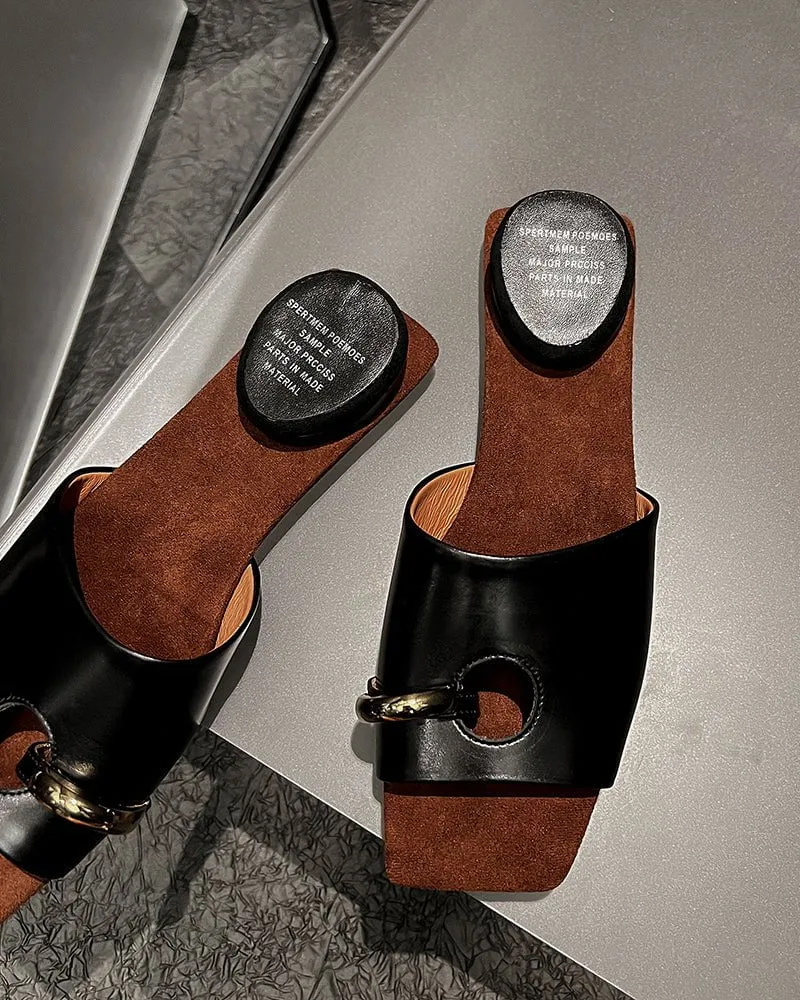 (Clean Up - US 7.5 ) Gold Ring Square Heel Thong Slide Sandals sold by Larosa product image thumbnail 2