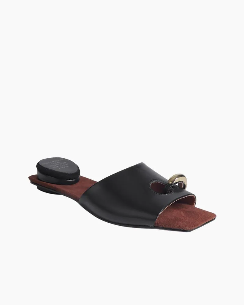 (Clean Up - US 7.5 ) Gold Ring Square Heel Thong Slide Sandals sold by Larosa