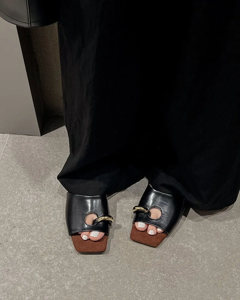 (Clean Up - US 7.5 ) Gold Ring Square Heel Thong Slide Sandals sold by Larosa product image thumbnail 4