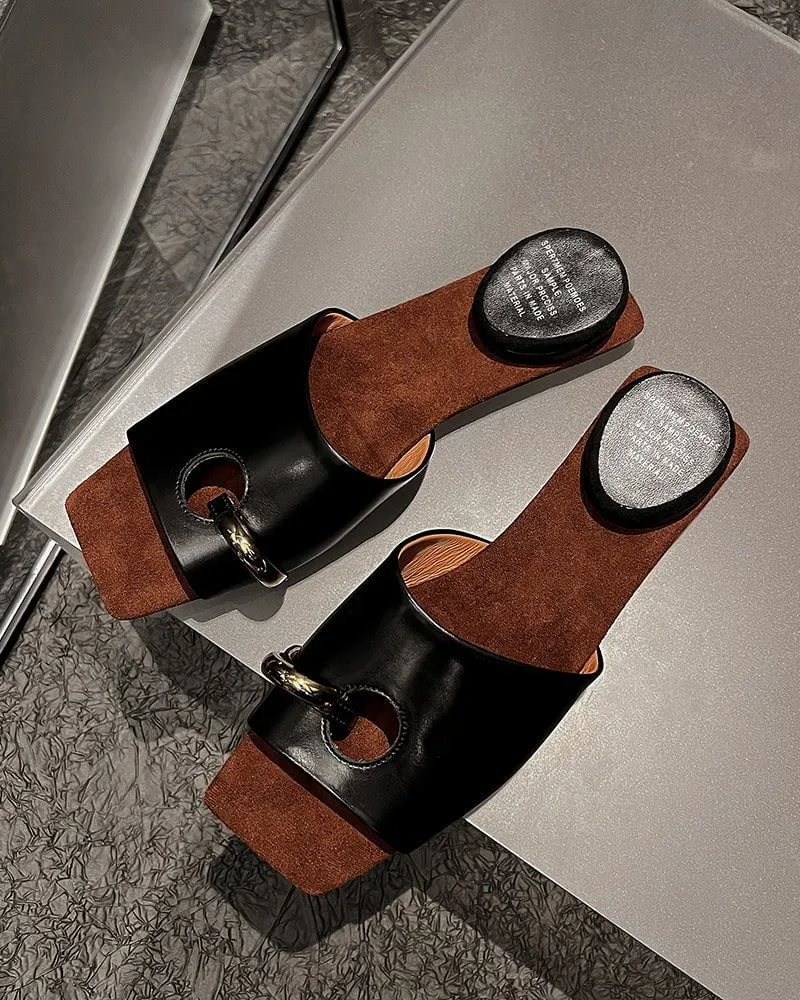 (Clean Up - US 7.5 ) Gold Ring Square Heel Thong Slide Sandals sold by Larosa product image thumbnail 3