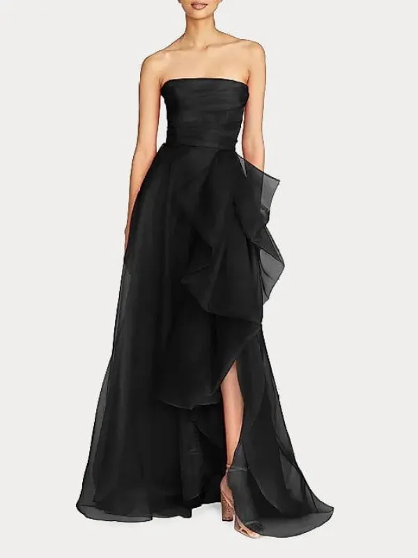 (Clean Up - 6 ) Draped Tulle Gown Evening Dress with Organza Ruffle sold by Larosa
