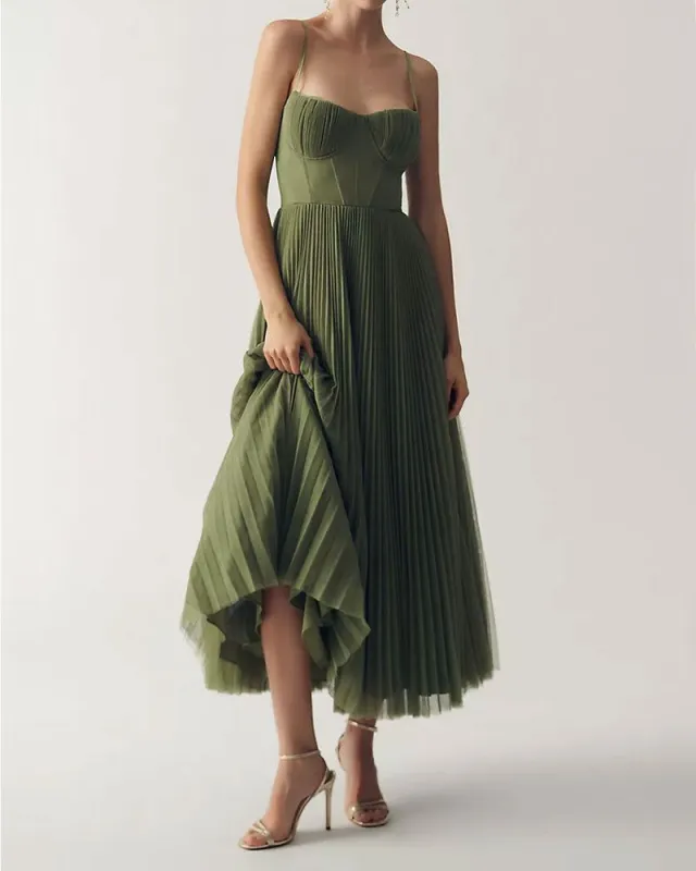 (Clean Up) Corset Pleated Tulle Fit & Flare Midi Dress sold by Larosa