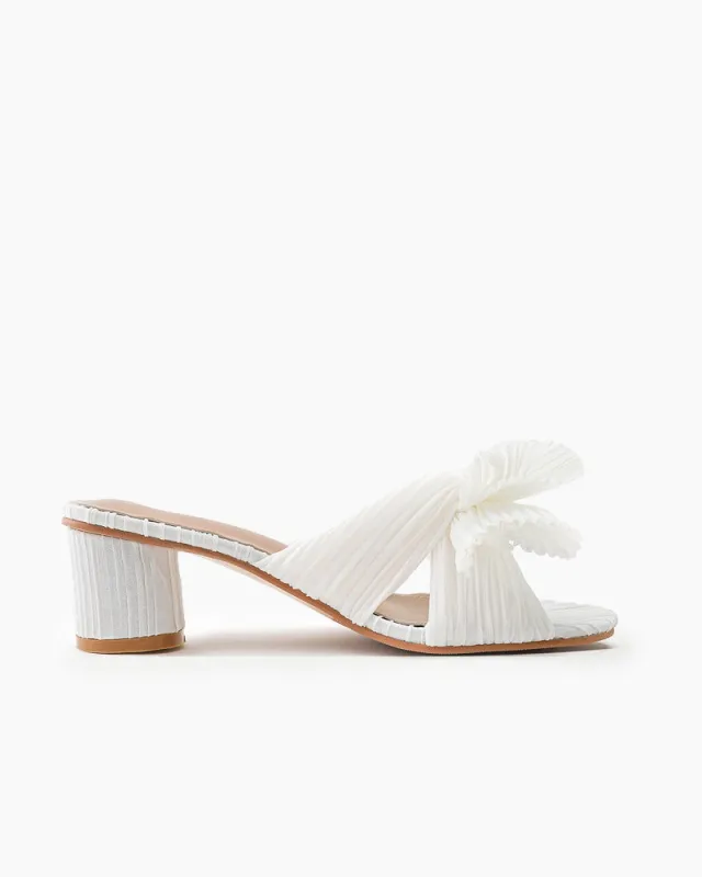 (Clean Up - Delivery in 3-5 days) Pleated Bow Open Toe Chunky Block Heel Sandals sold by Larosa