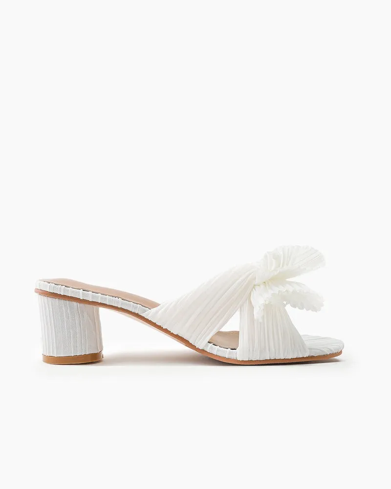 (Clean Up - Delivery in 3-5 days) Pleated Bow Open Toe Chunky Block Heel Sandals sold by Larosa
