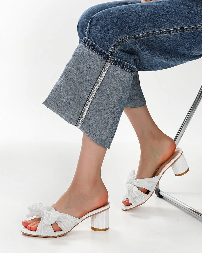 (Clean Up - Delivery in 3-5 days) Pleated Bow Open Toe Chunky Block Heel Sandals sold by Larosa product image thumbnail 5