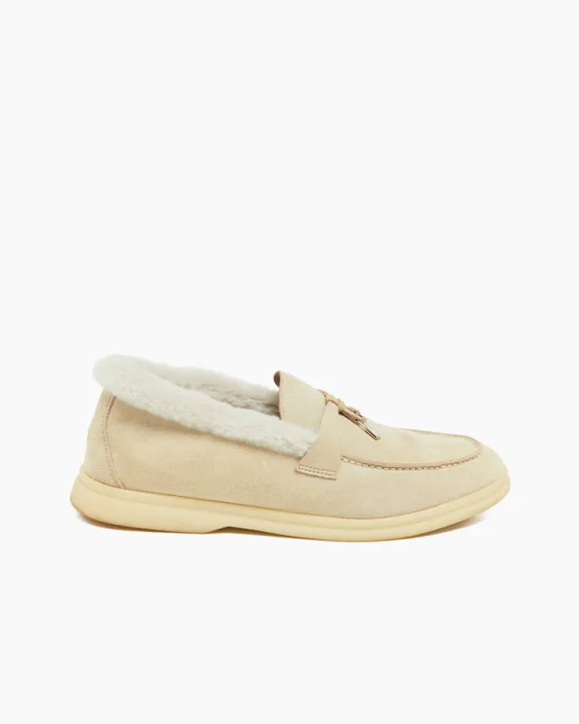 Suede and Shearling Fur Charms Walk Loafers sold by Larosa