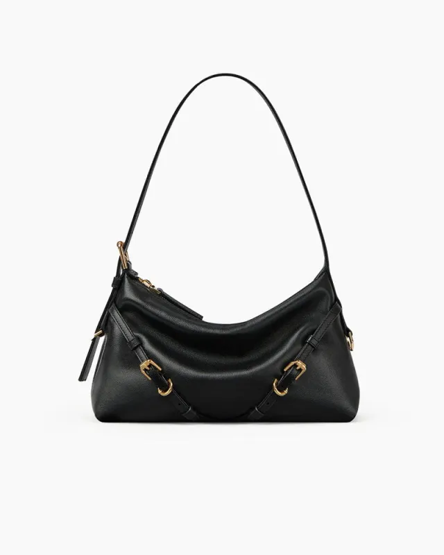 Shiny Calfskin V Hobo Bag Adjustable Strap Gold Hardware sold by Larosa