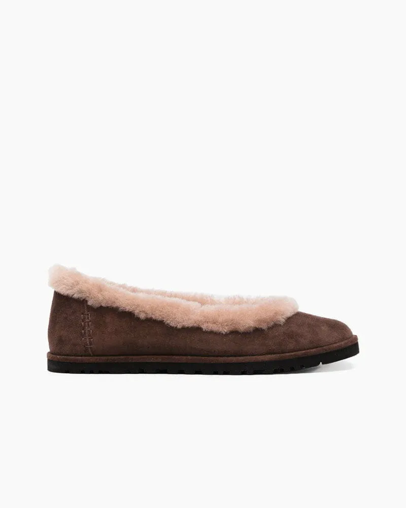 Women's Coffee Fur Ballet Flat sold by Larosa