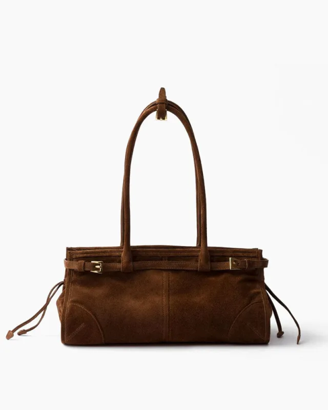 Elegant Rectangular Suede Tote with Zipper Closure sold by Larosa