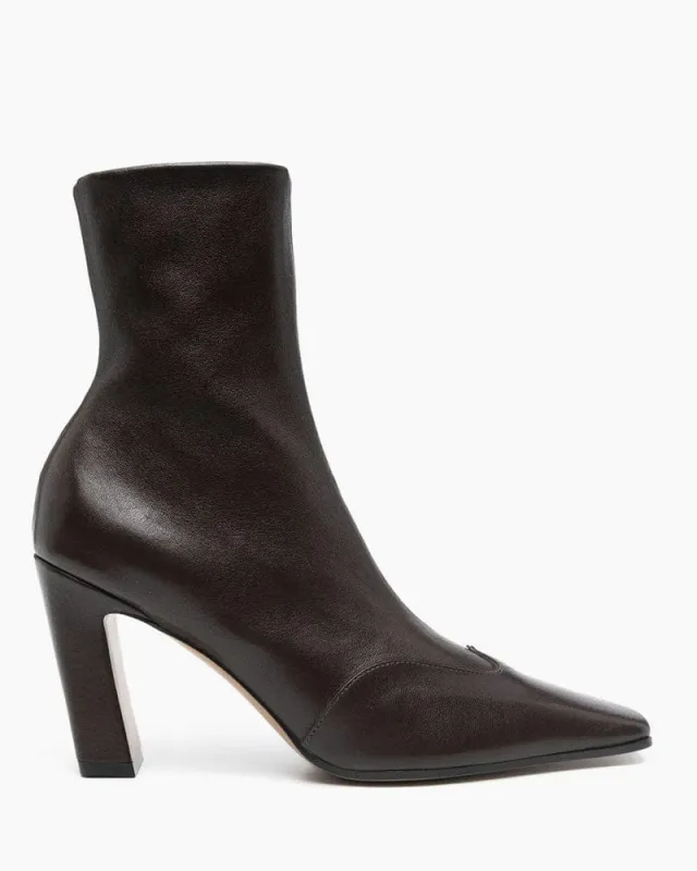 Square Toe Leather Booties High Block Heel Zip Closure sold by Larosa