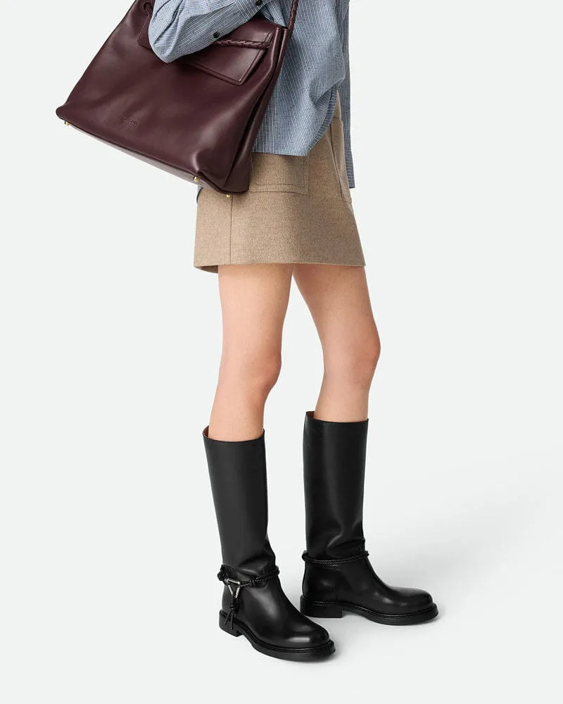 Smooth Leather Knee-high Booties Metal Triangle Knot Detail Strap sold by Larosa product image thumbnail 5