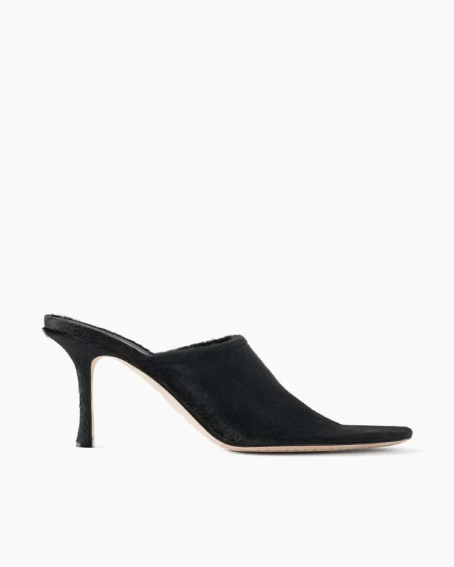 (Pre-sale)Black Calf Hair Pointed Toe Mules sold by Larosa