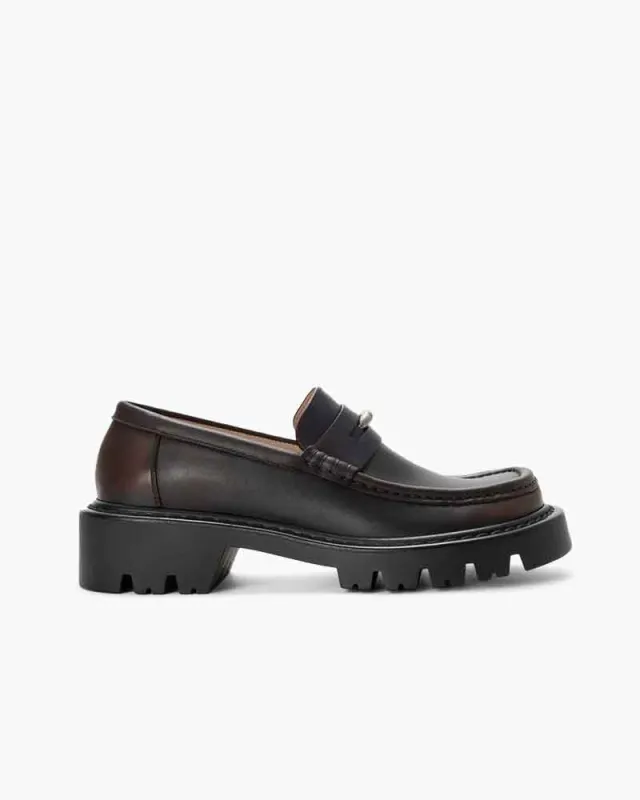 Retro Cowhide Loafers Chunky Lug Sole sold by Larosa