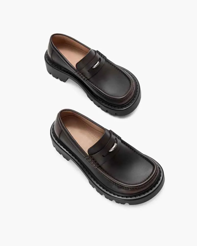 Retro Cowhide Loafers Chunky Lug Sole sold by Larosa product image thumbnail 3