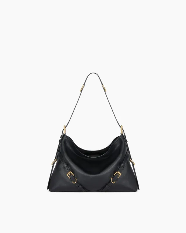 Slouchy Black Shoulder Handbag with Buckle Straps sold by Larosa