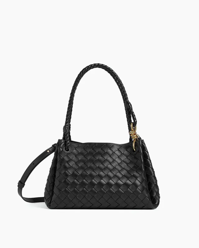 Medium Intrecciato Leather Shoulder Bag with Metal Knot Detail sold by Larosa