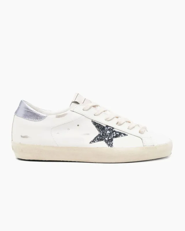 Women's Vintage Look White Skate Sneakers with Black Glitter Star sold by Larosa