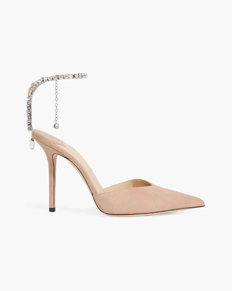 Women's Blush Suede Pointed Toe Pumps with Crystal Ankle Strap sold by Larosa