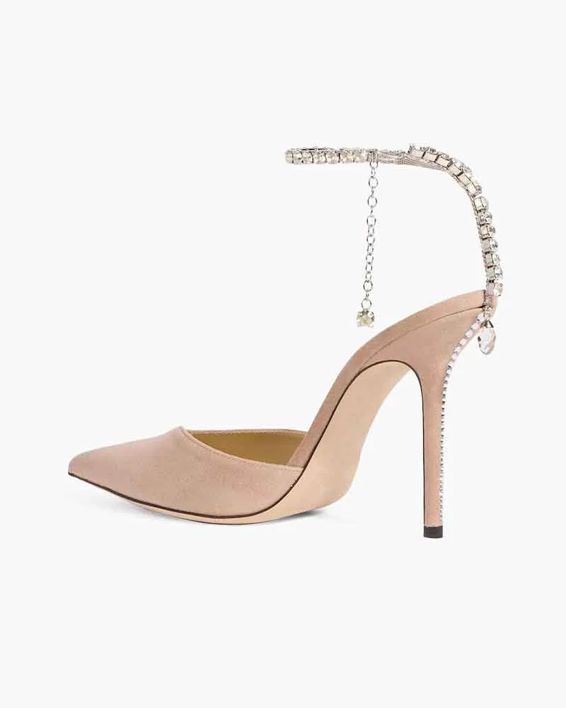 Women's Blush Suede Pointed Toe Pumps with Crystal Ankle Strap sold by Larosa product image thumbnail 3