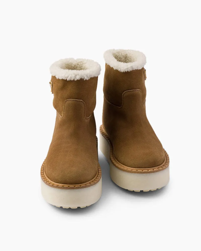 Camel Suede & Shearling Platform Booties for Luxurious Après-Ski Lounging sold by Larosa product image thumbnail 5
