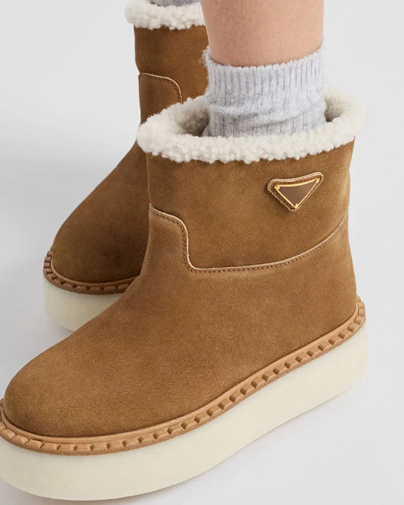 Camel Suede & Shearling Platform Booties for Luxurious Après-Ski Lounging sold by Larosa product image thumbnail 2