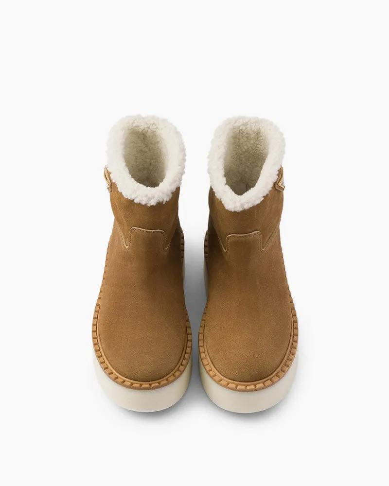 Camel Suede & Shearling Platform Booties for Luxurious Après-Ski Lounging sold by Larosa product image thumbnail 3
