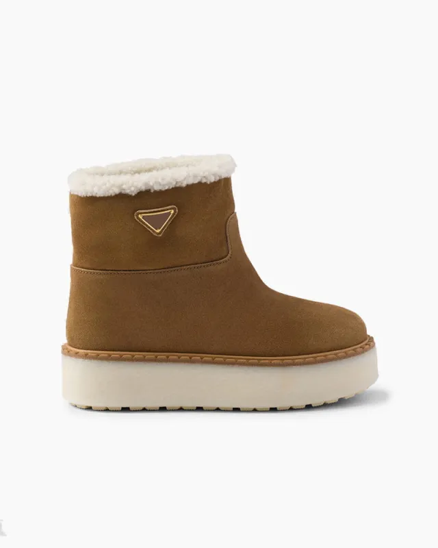 Camel Suede & Shearling Platform Booties for Luxurious Après-Ski Lounging sold by Larosa